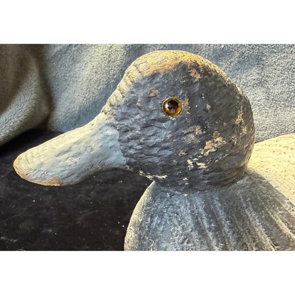 Vintage Hand Carved Cork Body Duck Decoy Wood Head Glass Eyes Bluebill Scaup 12